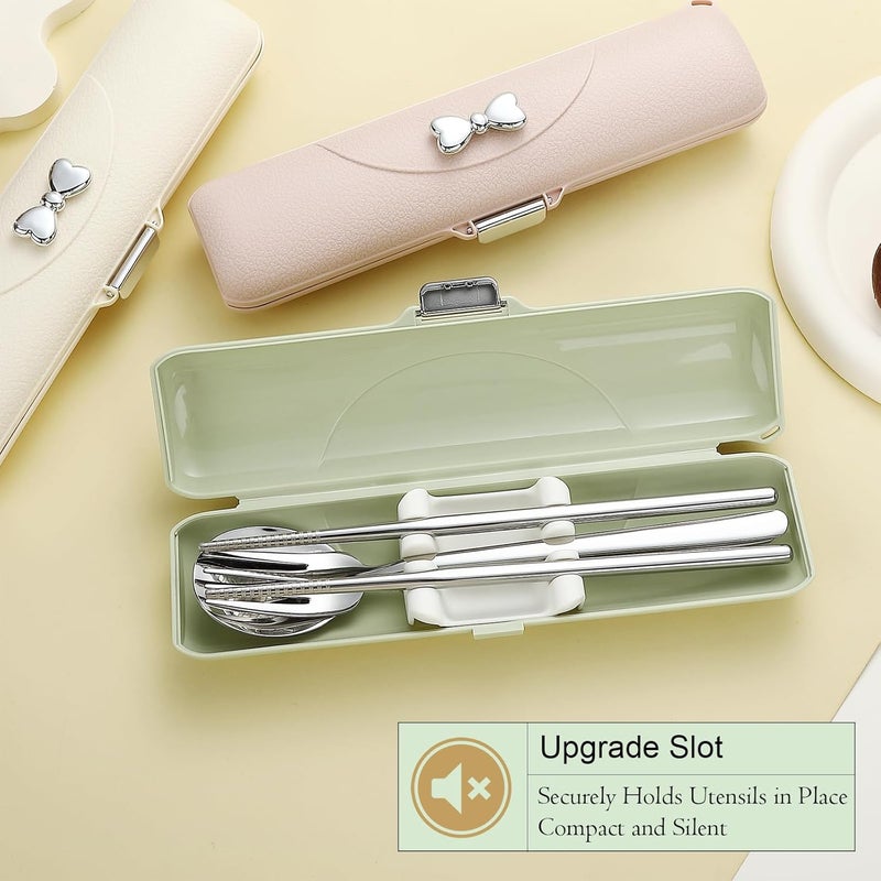 DEVICO Travel Silverware Set with Case, Portable Lunch Utensils Set for Work, Reusable Travel Cutlery Set, 18/8 Stainless Steel Flatware for Caming School Picnic, Dishwasher Safe (Green) - Image 3